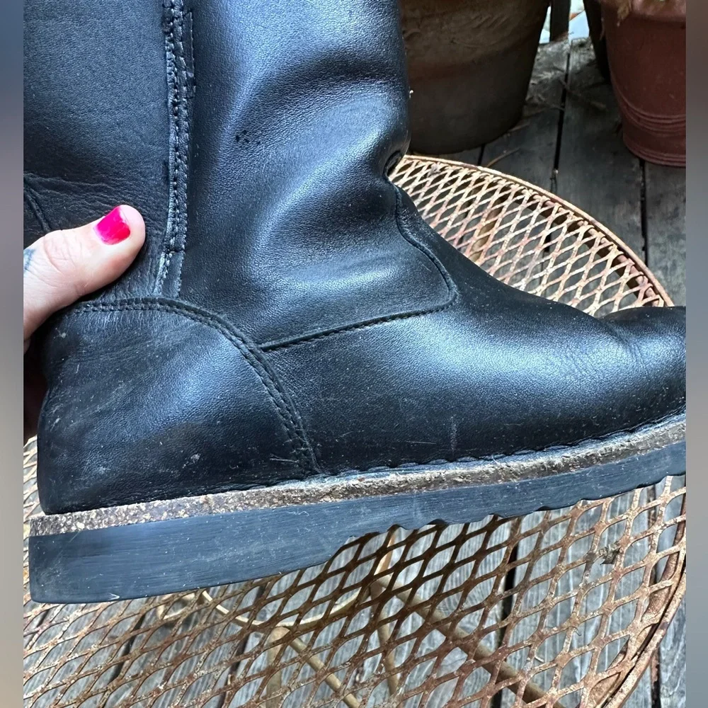 BIRKENSTOCK Black Shearling Lined Leather Boots Size 37 Zip Up - Picture 9 of 10
